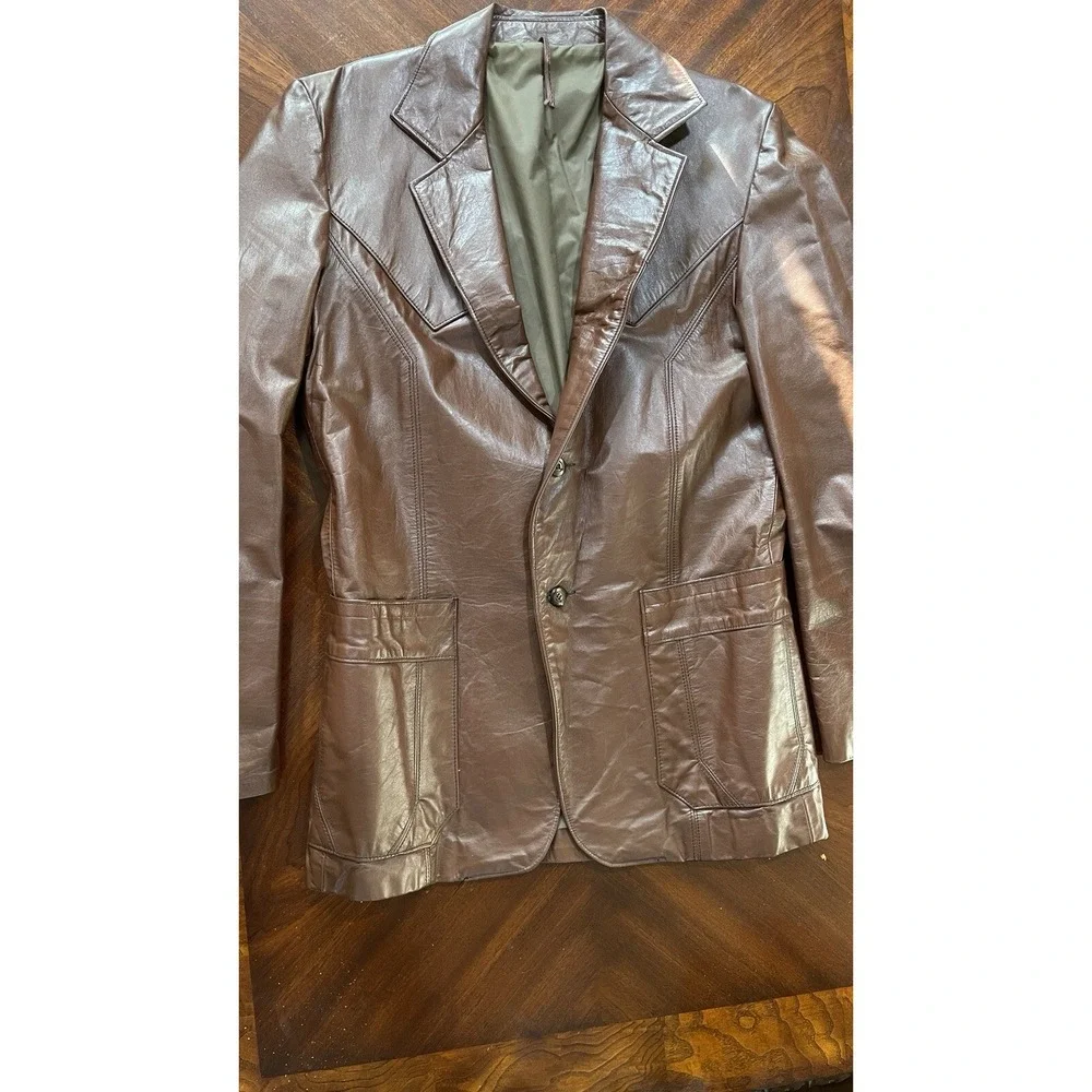 Vintage Lariat Leathers Brown Genuine Leather Blazer Sport Coat Mens 40‎ USA